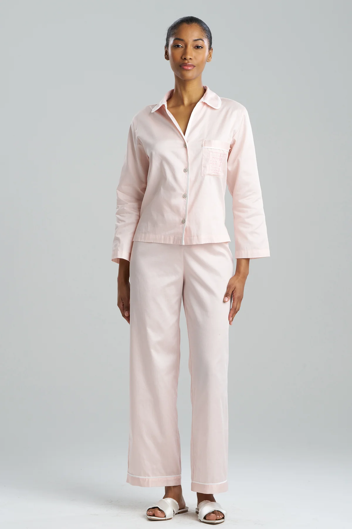 Cotton Sateen Embroidered Essentials Notch PJ