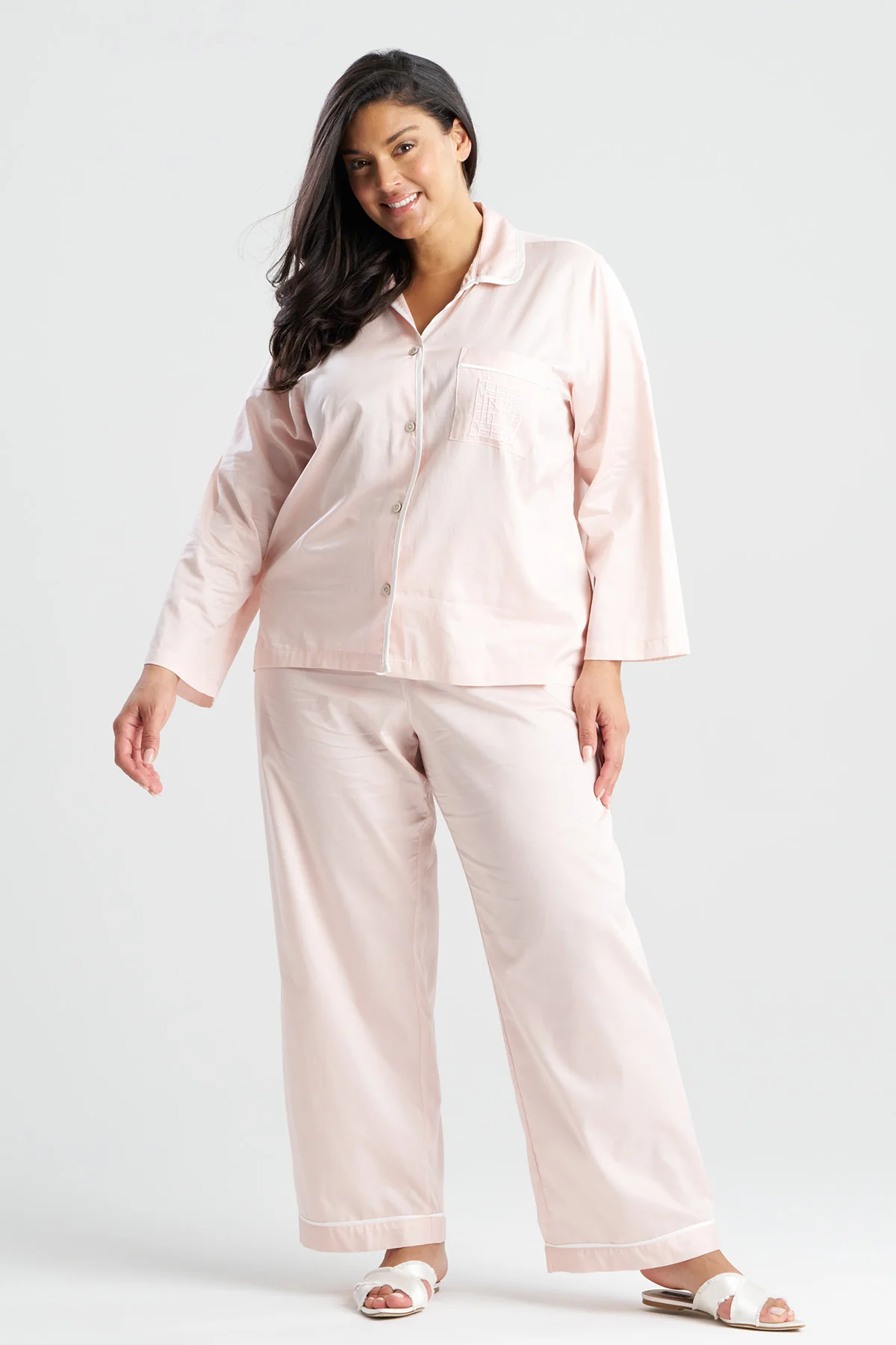 Cotton Sateen Embroidered Essentials Notch PJ - Image 3