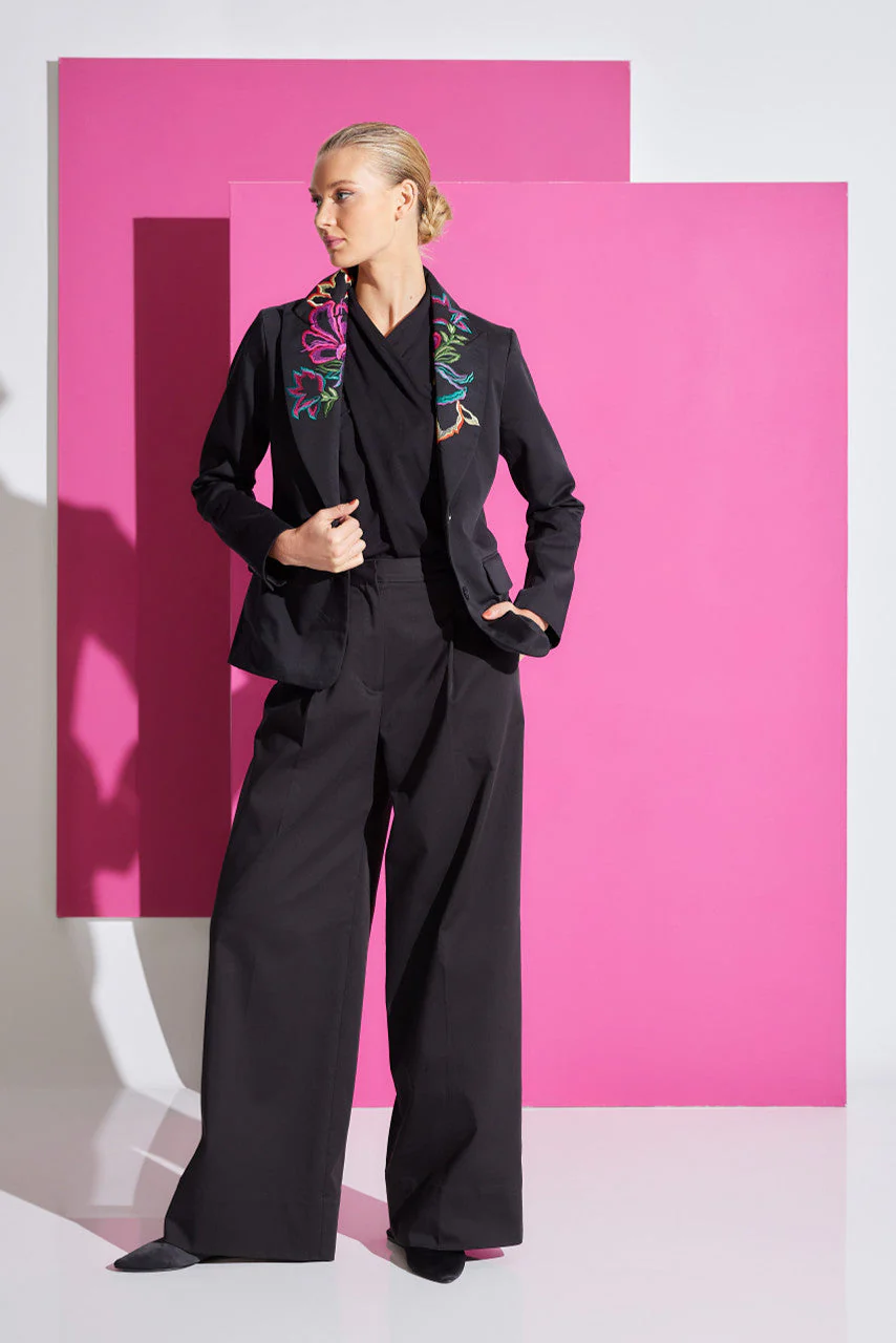Cotton Sateen Embroidered Tailored Blazer Jacket - Image 3