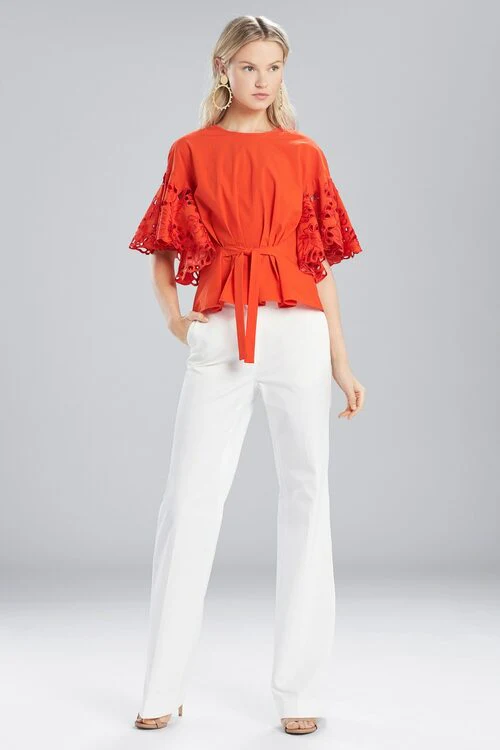 Cotton Shirting Ruffle Sleeve Top