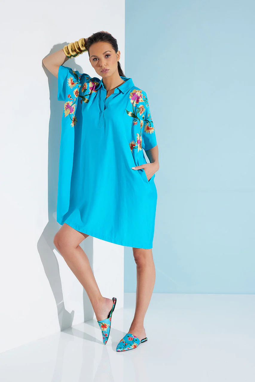Cotton Silk Chikayo Embroidered Caftan Dress - Image 2