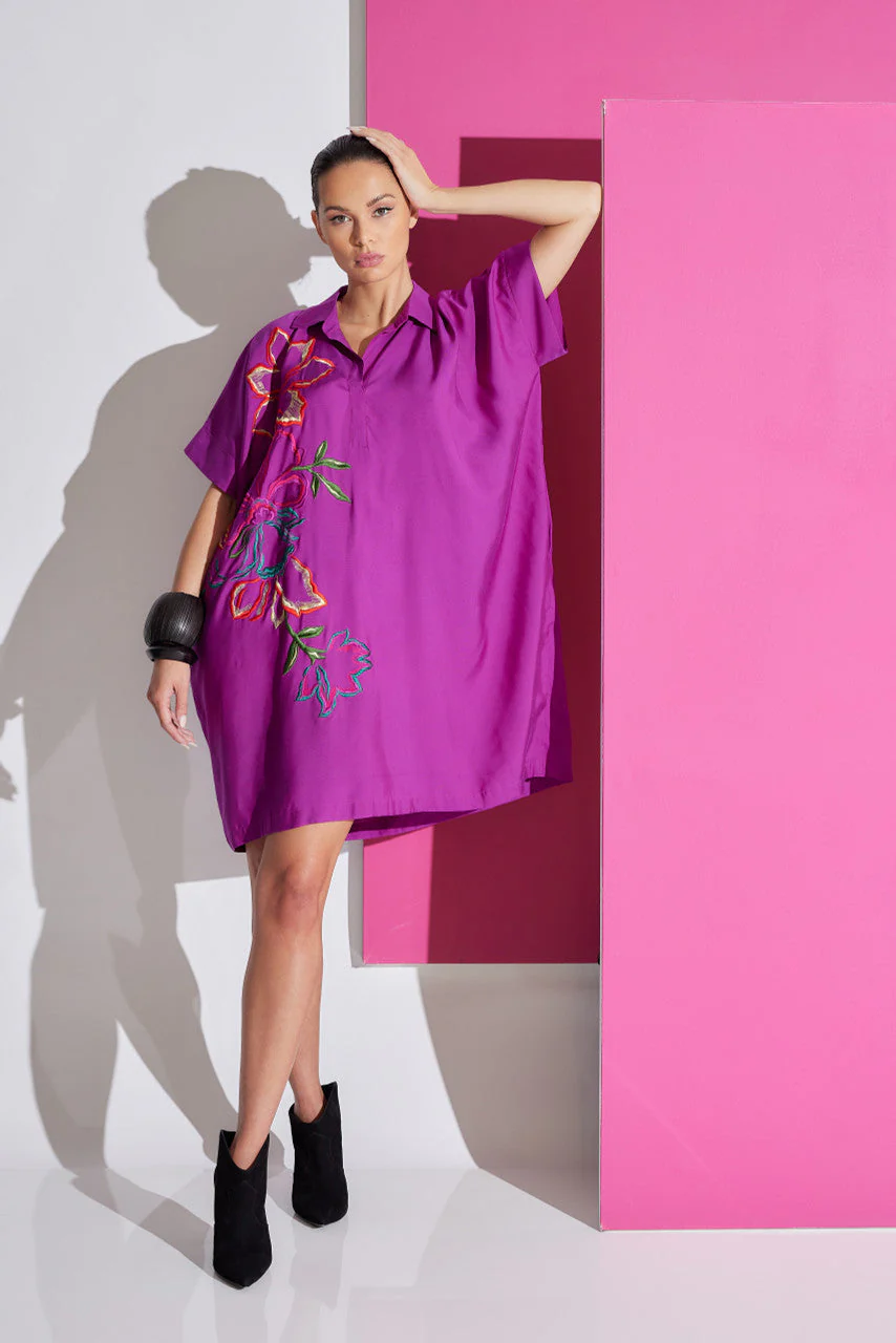Cotton Silk Embroidered Caftan Dress - Image 2