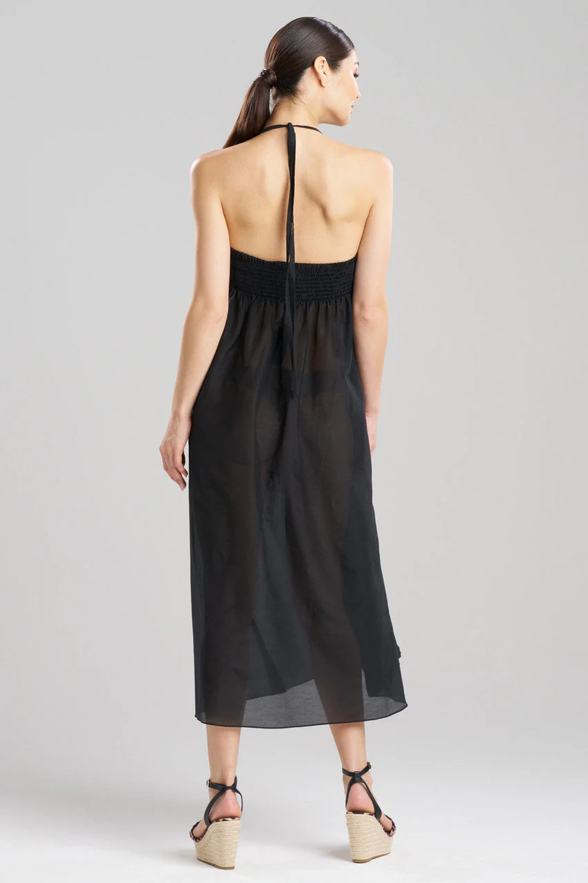 Cotton Silk Voile Beaded Sheer Halter Dress - Image 3