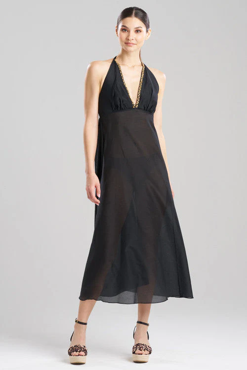 Cotton Silk Voile Beaded Sheer Halter Dress - Image 7