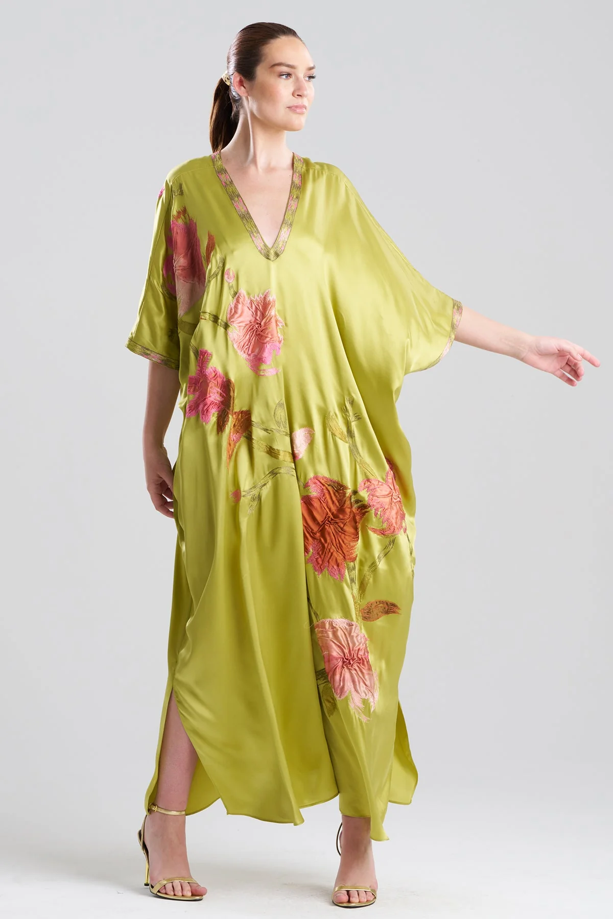 Couture Brushstroke Embellished Cocoon Silk Caftan - Image 2