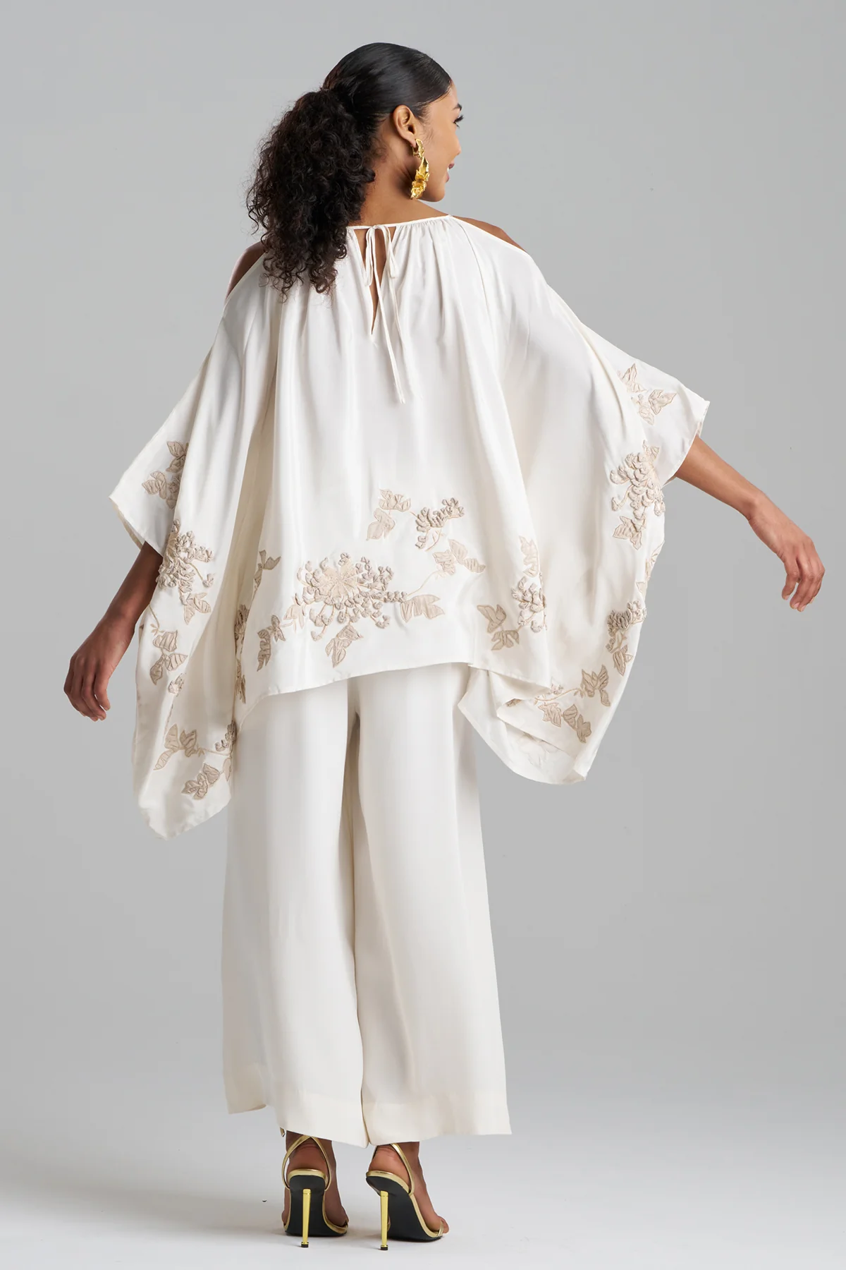 Couture Habotai Embellished Cold Shoulder Silk Top - Image 3
