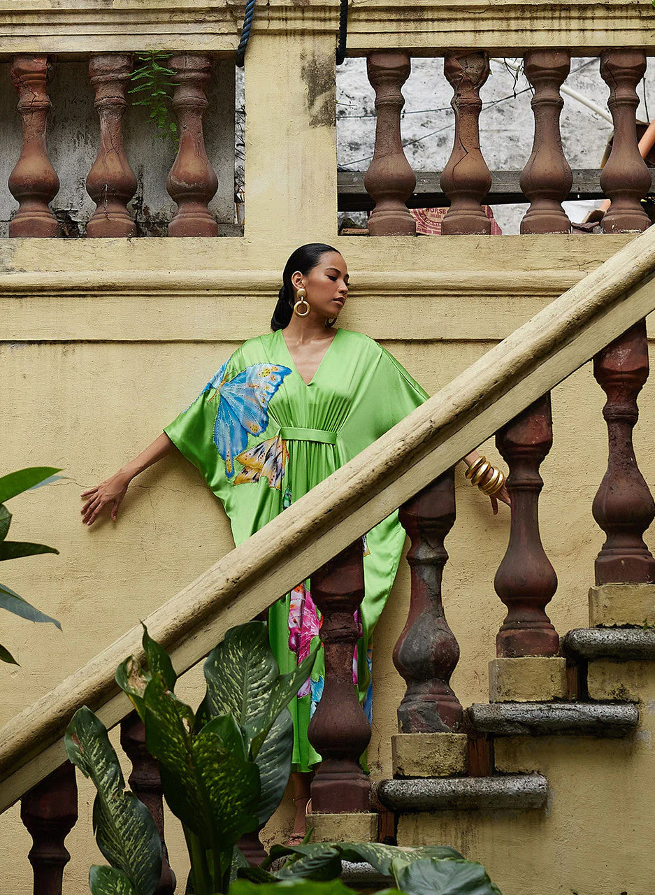 Couture Kyoko Butterfly Embroidered Silk Caftan - Image 4
