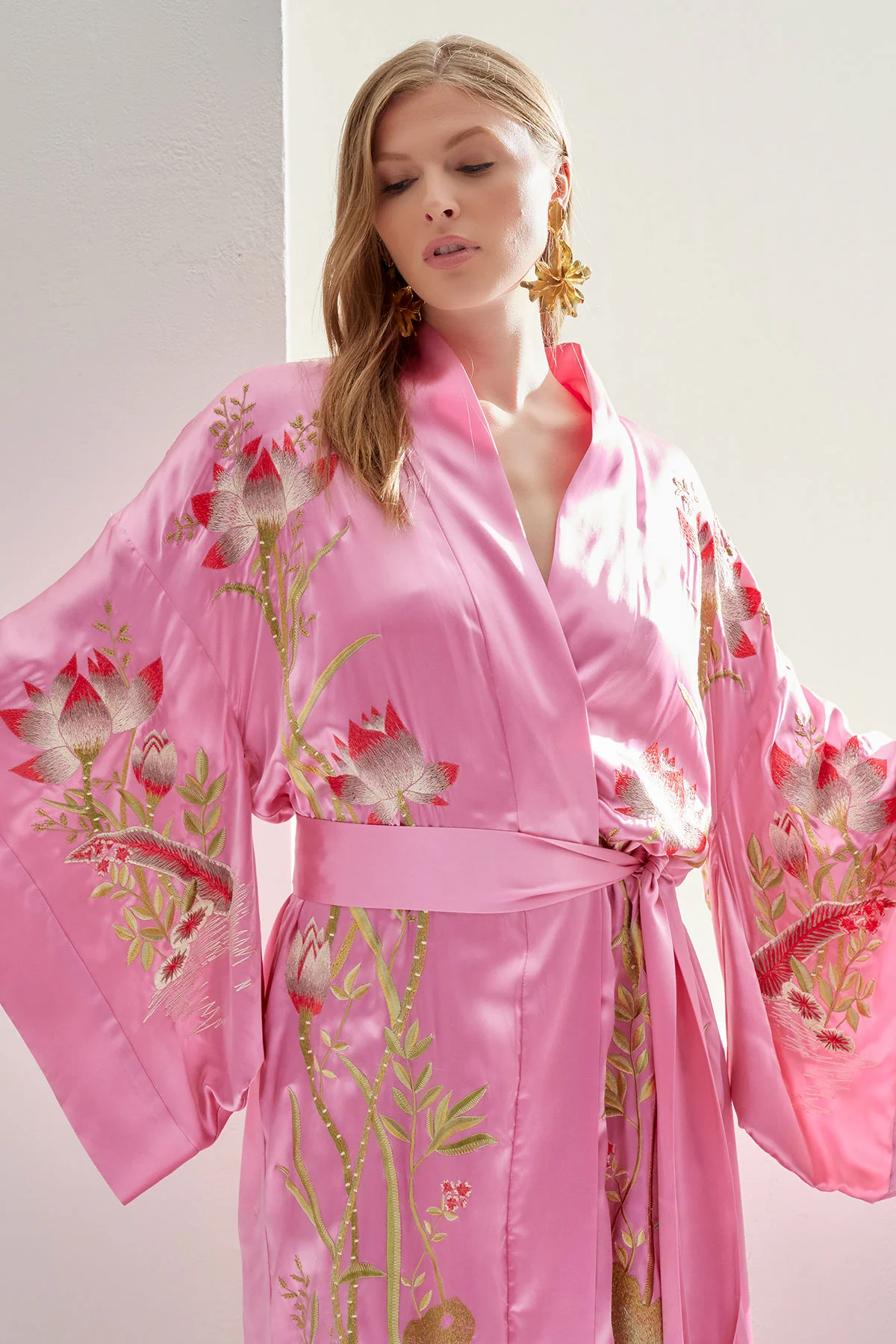 Couture Lotus Embroidered Silk Robe - Image 4