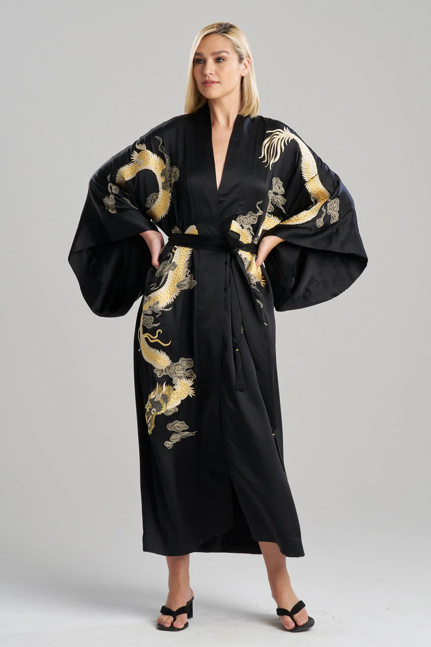 Couture Lucky Dragon Embroidered Silk Robe - Image 2