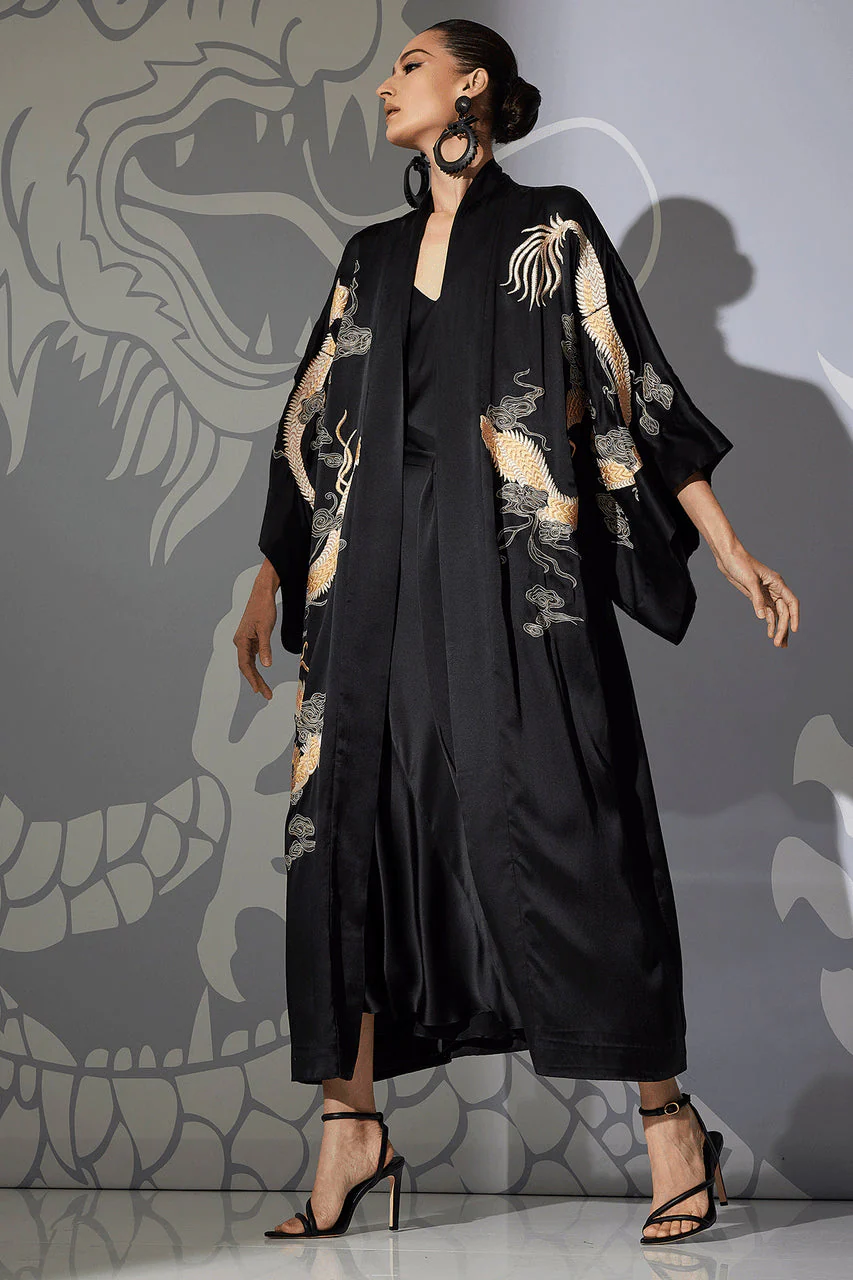 Couture Lucky Dragon Embroidered Silk Robe - Image 4