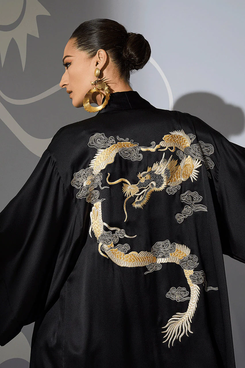 Couture Lucky Dragon Embroidered Silk Wrap - Image 3