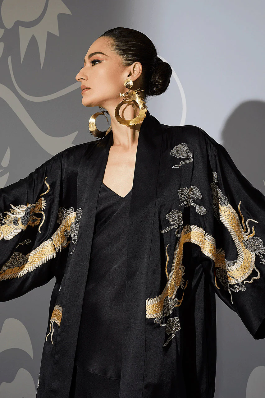 Couture Lucky Dragon Embroidered Silk Wrap - Image 4