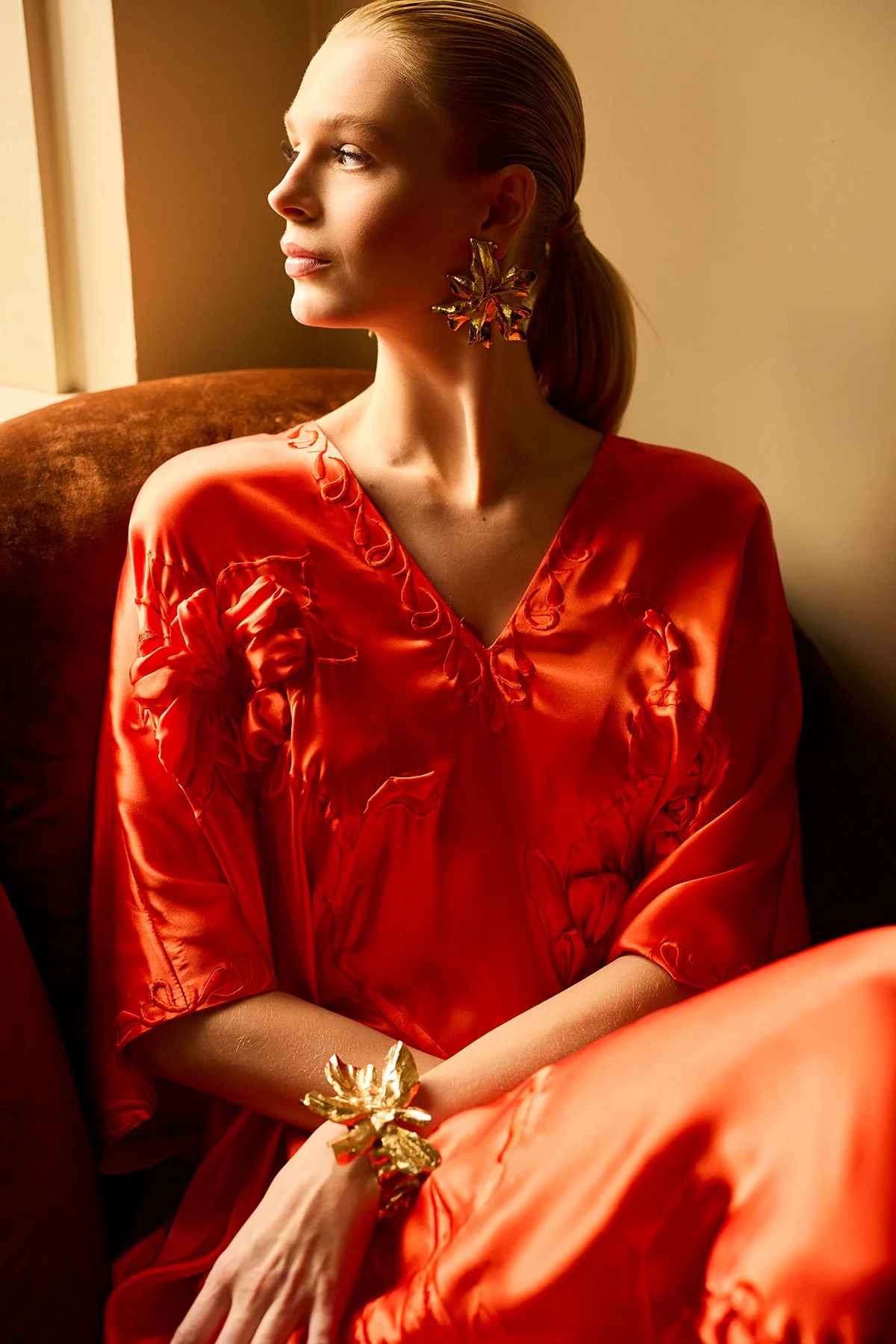 Couture Mokuren Embroidered Silk Caftan