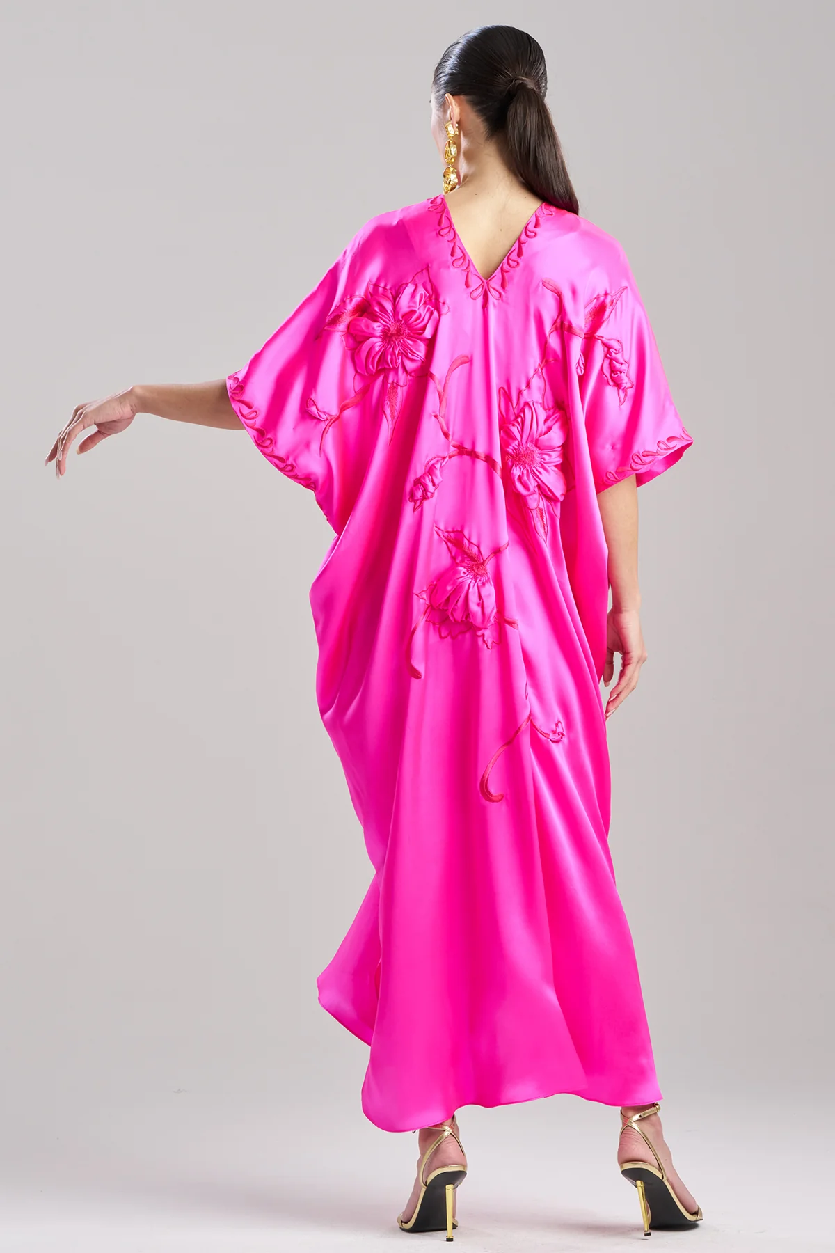 Couture Mokuren Embroidered Silk Caftan - Image 3