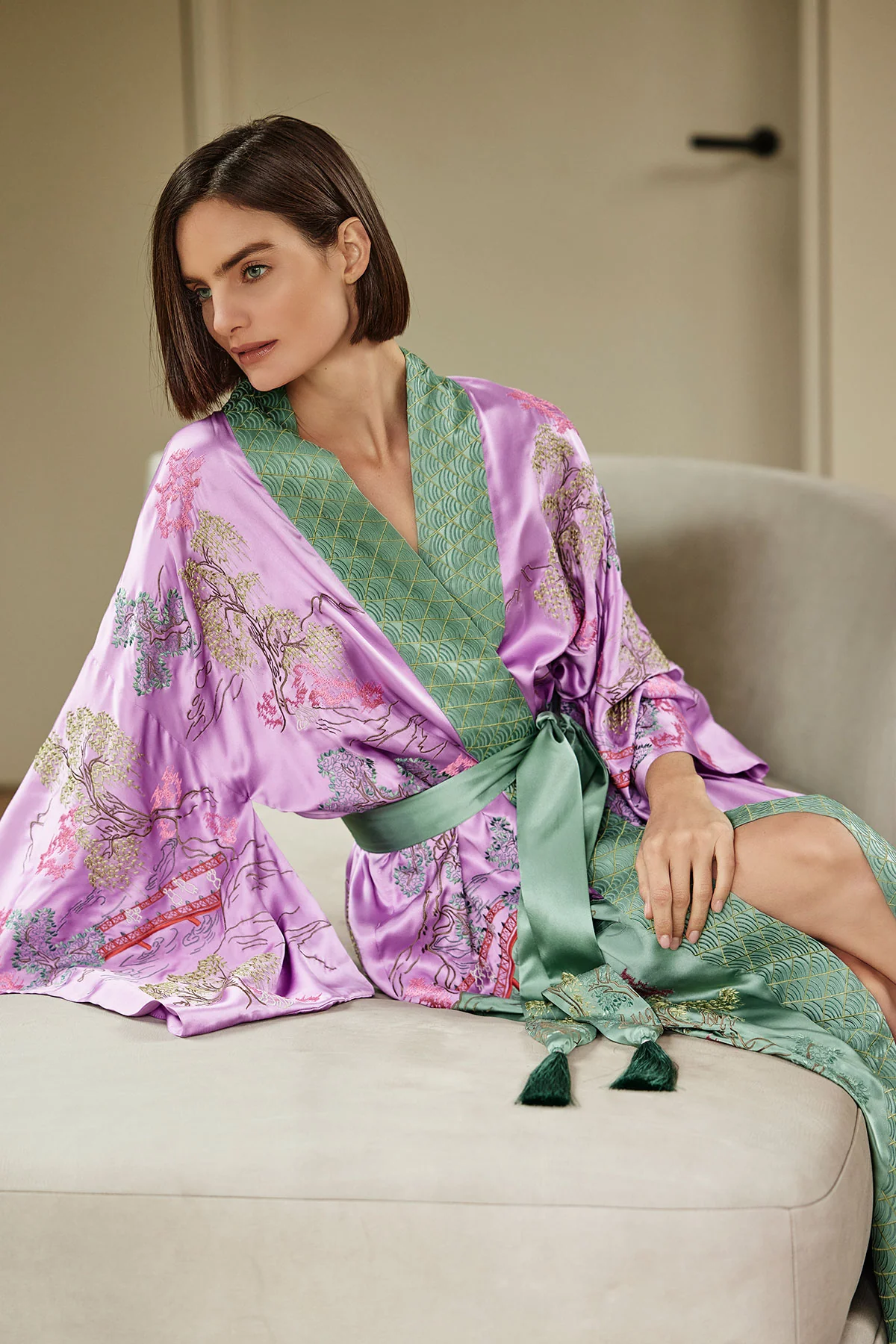 Couture Nara Embellished Drop Sleeve Silk Robe