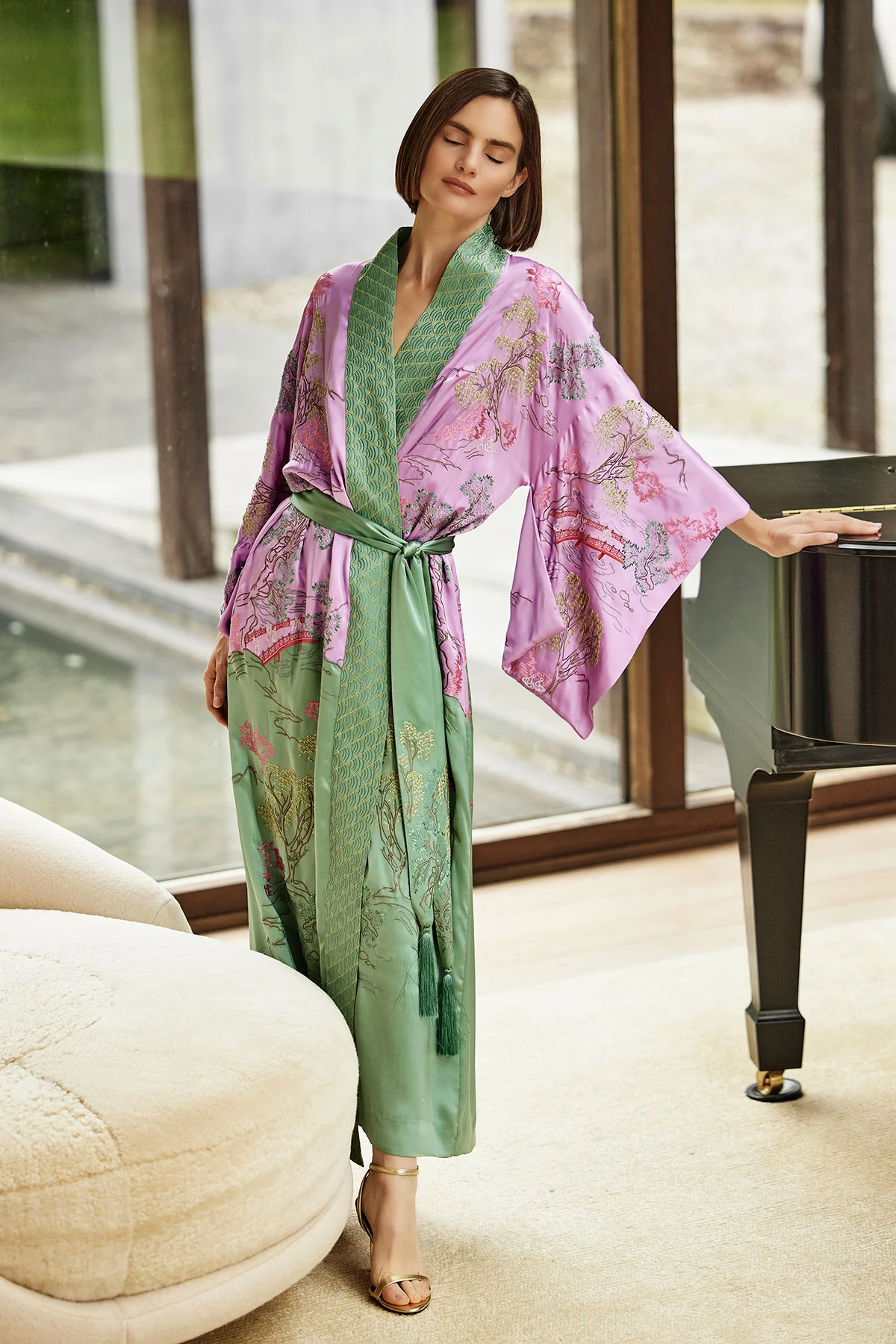 Couture Nara Embellished Drop Sleeve Silk Robe - Image 4