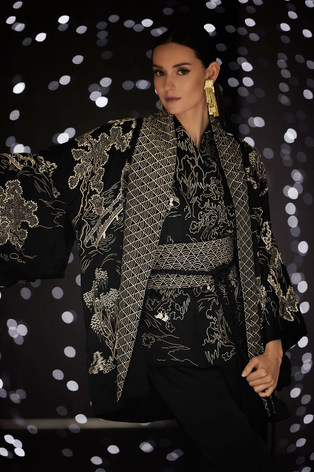 Couture Nara Embroidered Silk Kimono Wrap - Image 4