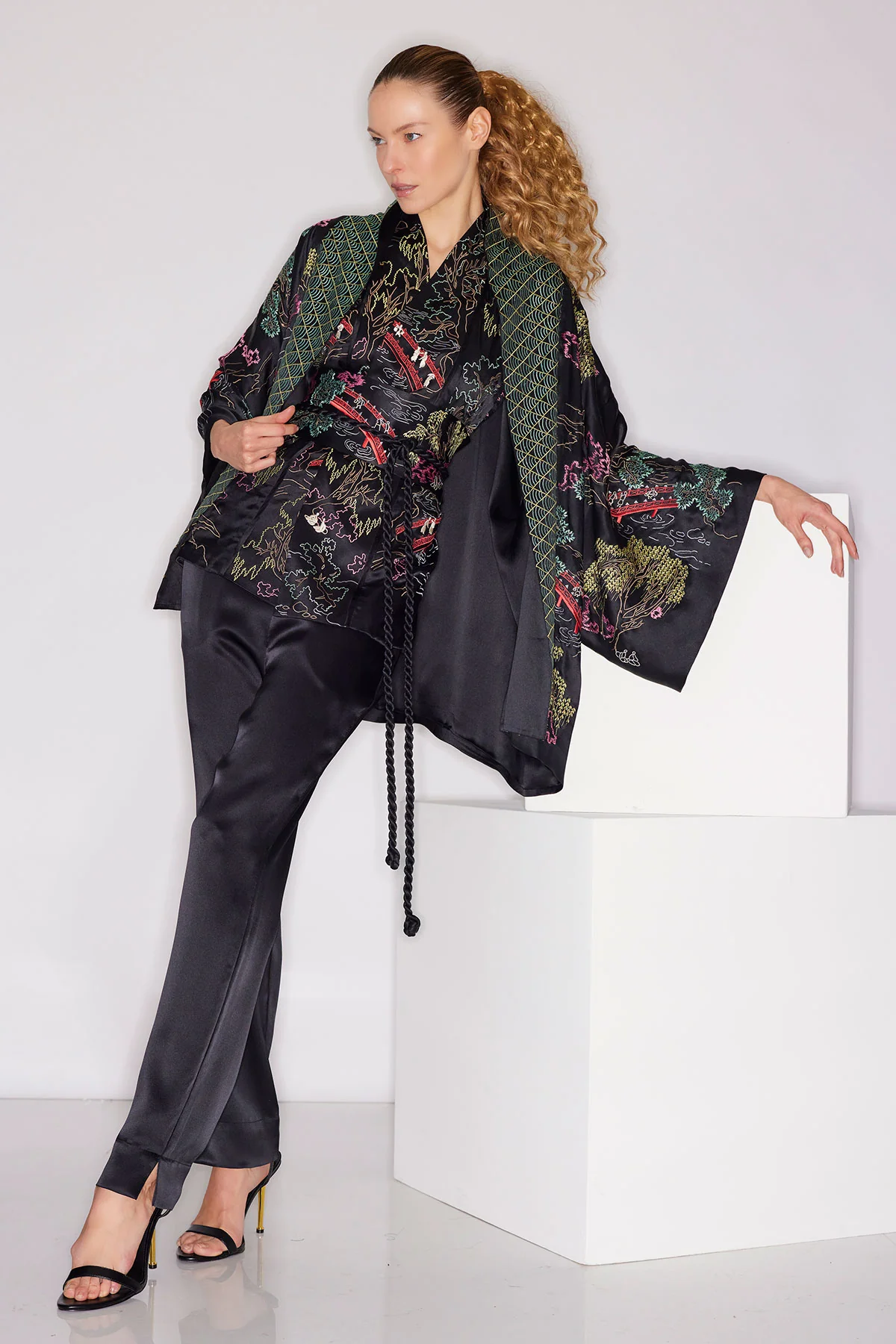 Couture Nara Multi Embroidered Silk Kimono