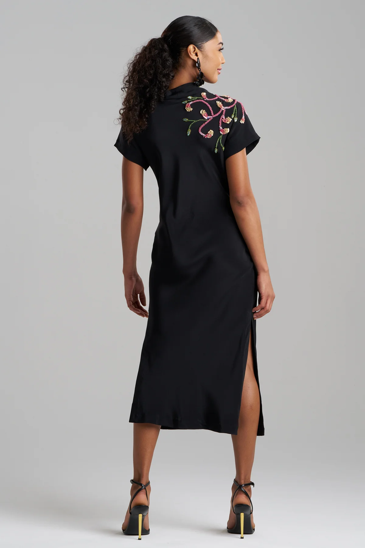 Couture Silk Crepe Embellished Column Dress - Image 3