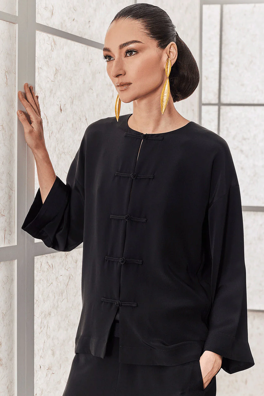 Couture Silk Crepe Mandarin Jacket - Image 3