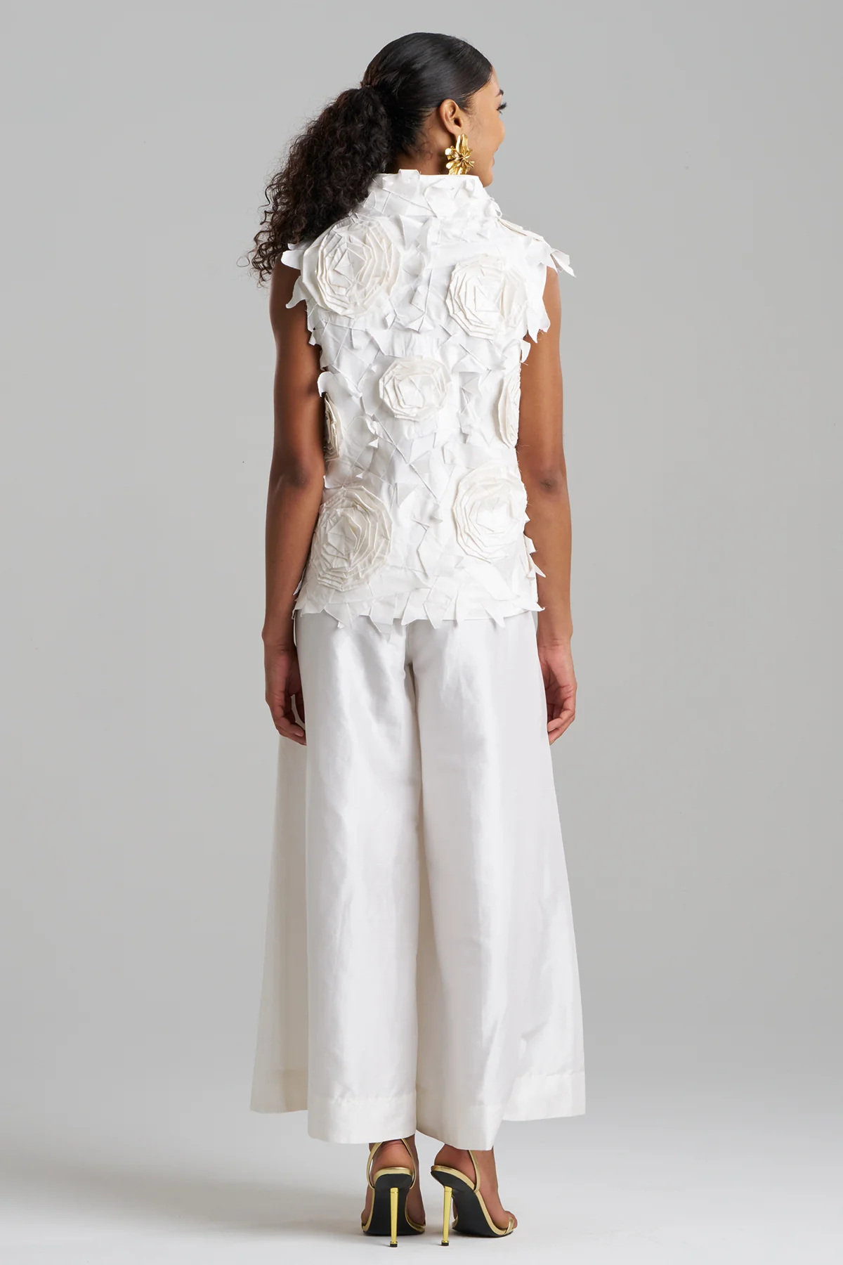 Couture Silk Dupioni Embellished Funnel Neck Top - Image 3