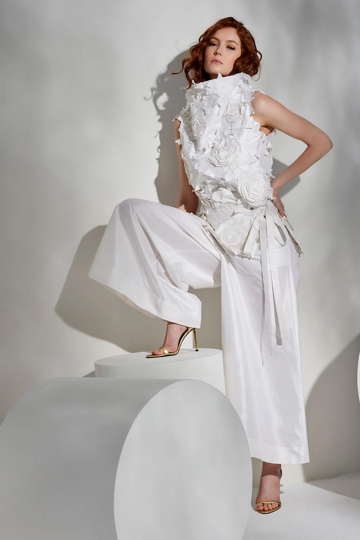 Couture Silk Dupioni Embellished Funnel Neck Top - Image 4