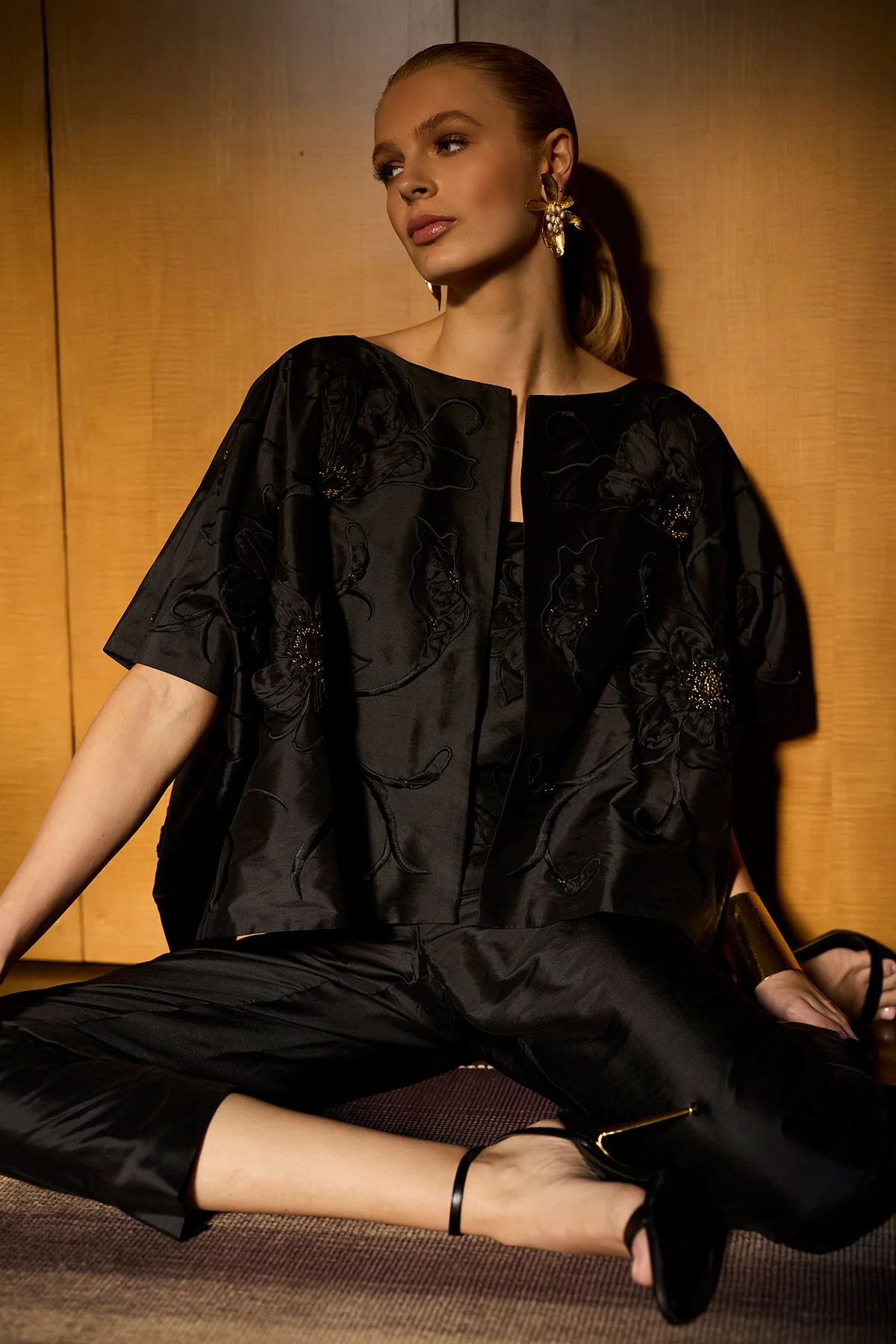 Couture Silk Dupioni Embellished Short Jacket