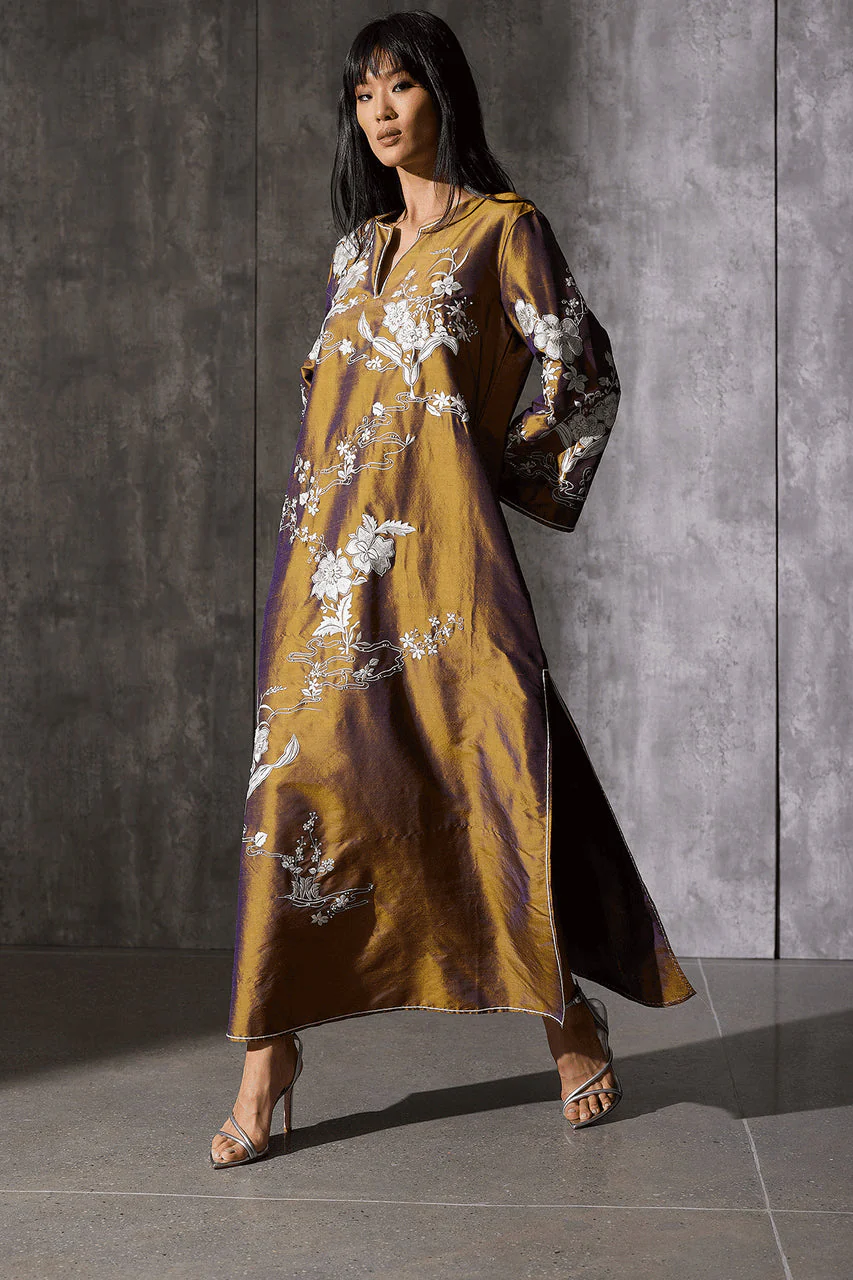 Couture Silk Dupioni Embroidered Caftan - Image 4
