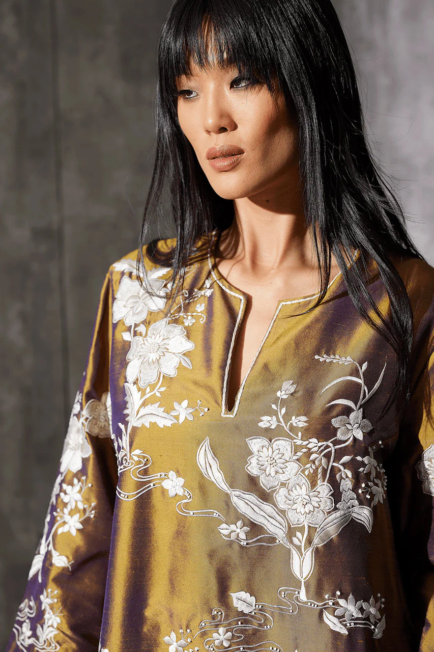 Couture Silk Dupioni Embroidered Caftan - Image 5