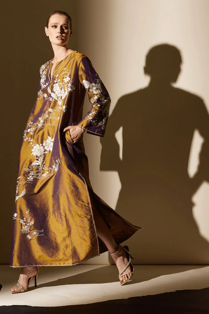 Couture Silk Dupioni Embroidered Caftan - Image 7