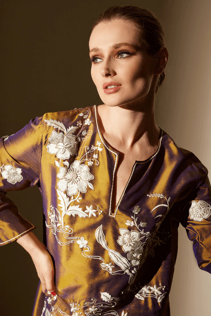 Couture Silk Dupioni Embroidered Caftan - Image 8