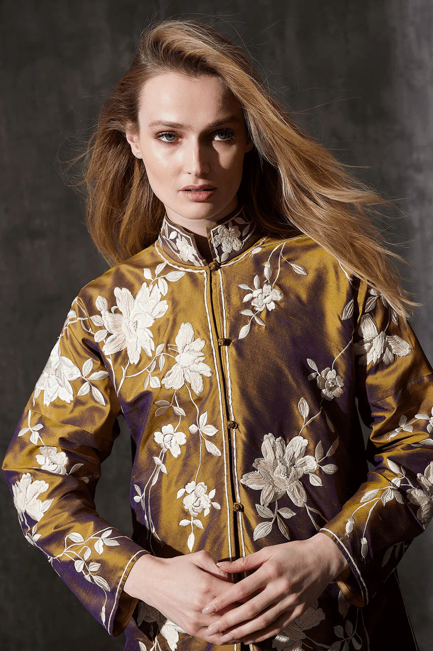 Couture Silk Dupioni Embroidered Mandarin Tunic - Image 5