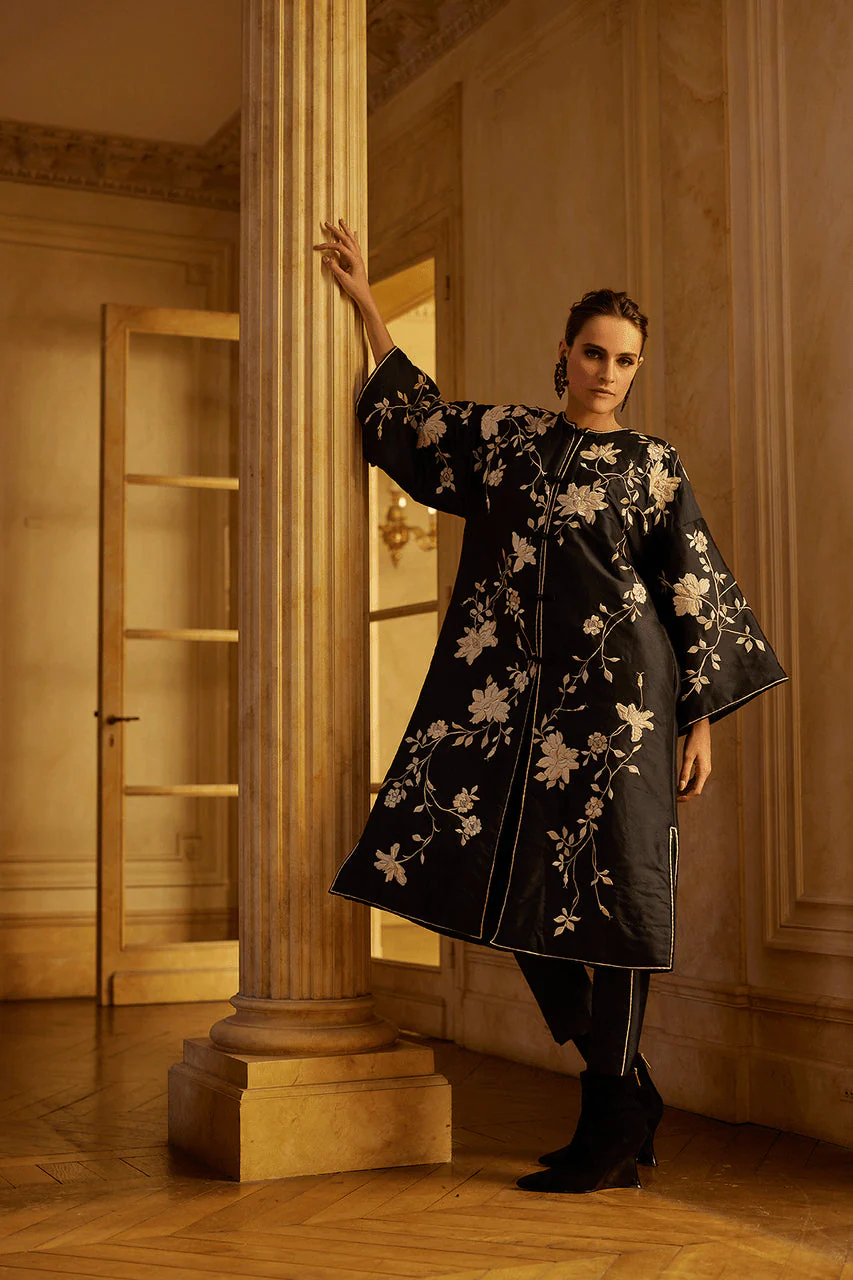 Couture Silk Dupioni Embroidered Padded Coat - Image 4