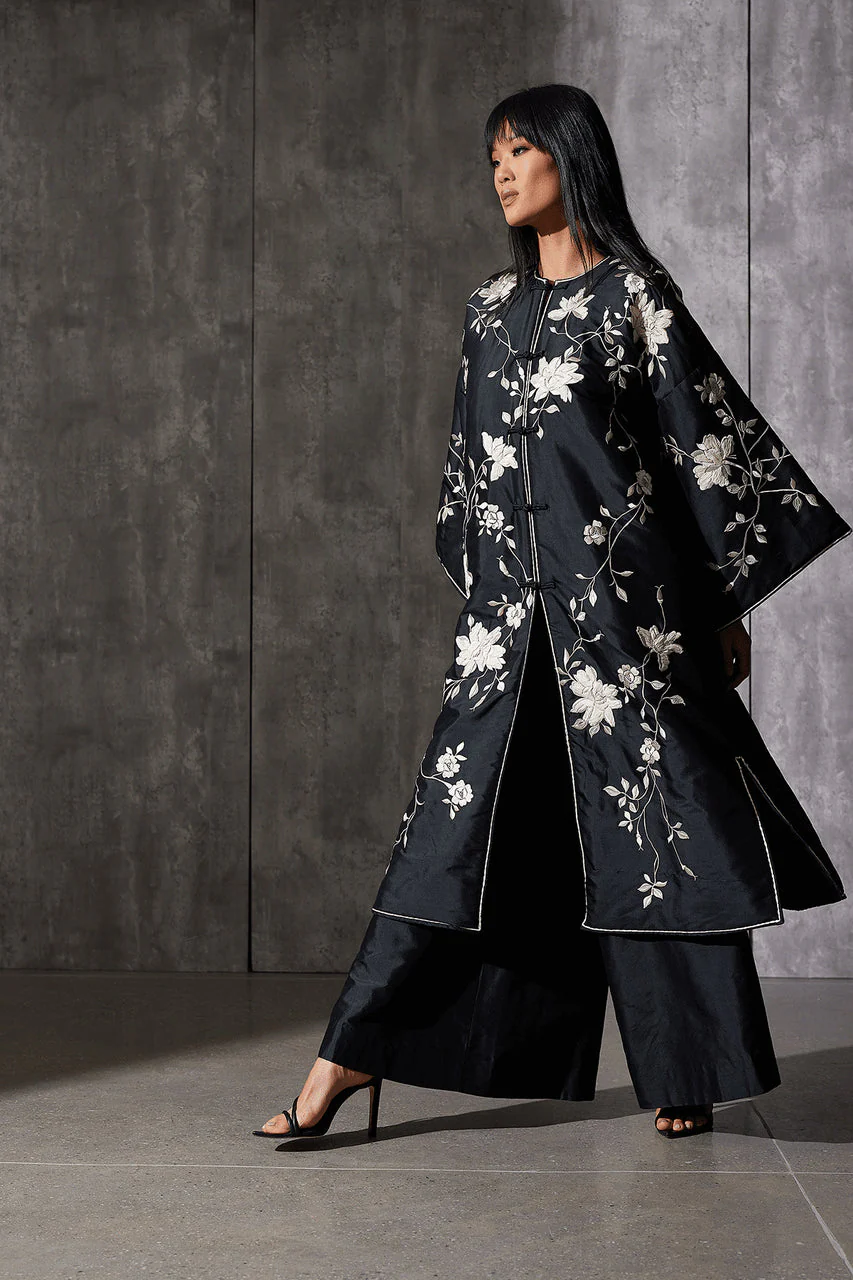 Couture Silk Dupioni Embroidered Padded Coat - Image 5