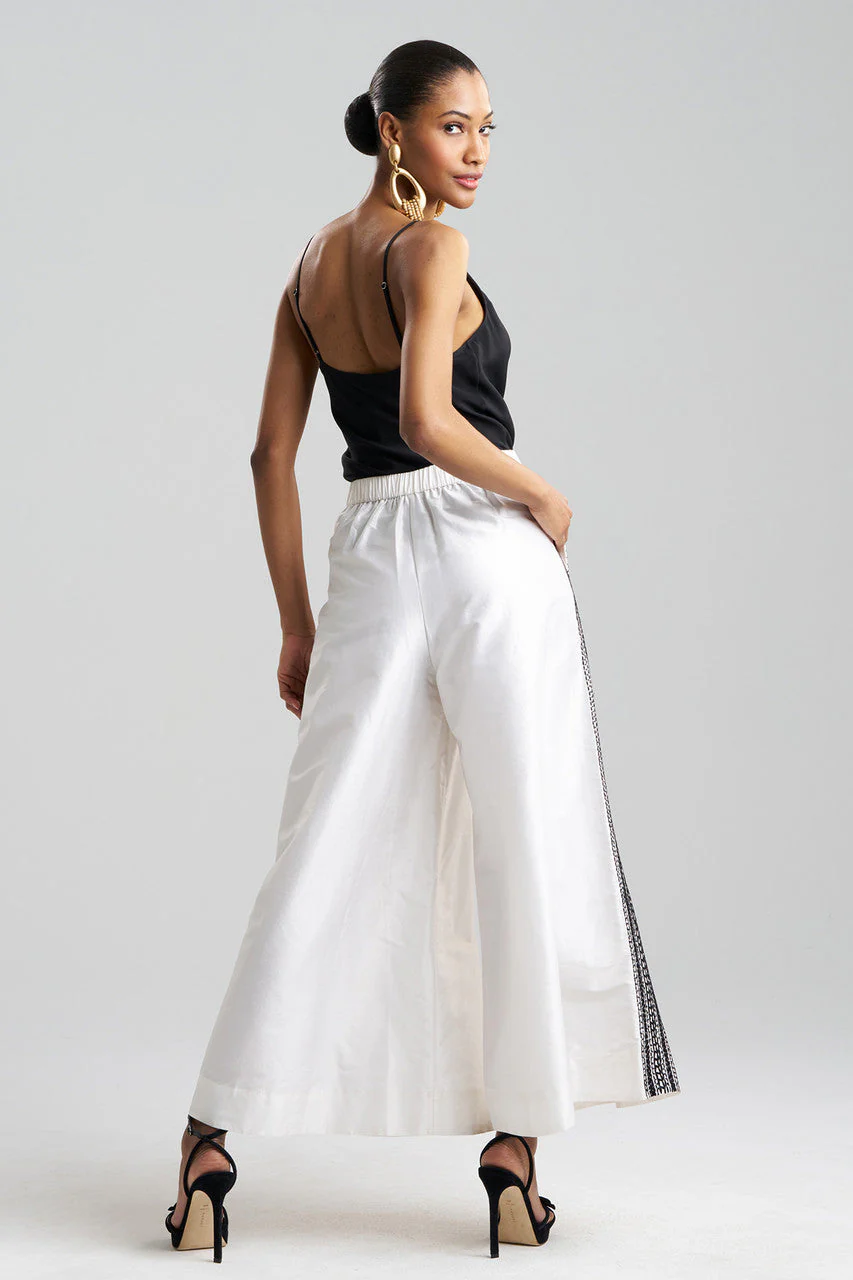 Couture Silk Dupioni Embroidered Trim Palazzo Pants - Image 3