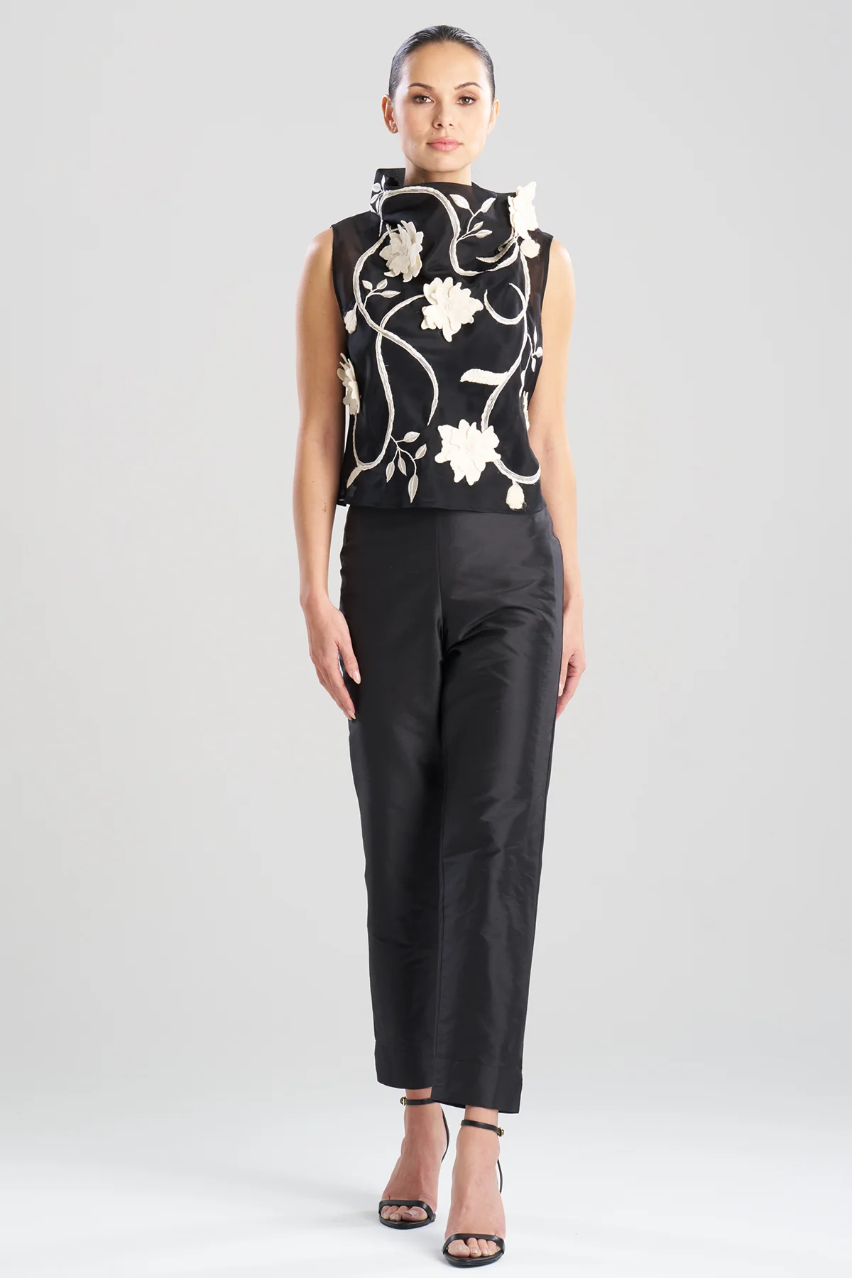 Couture Silk Organza Embellished Funnel Neck Top