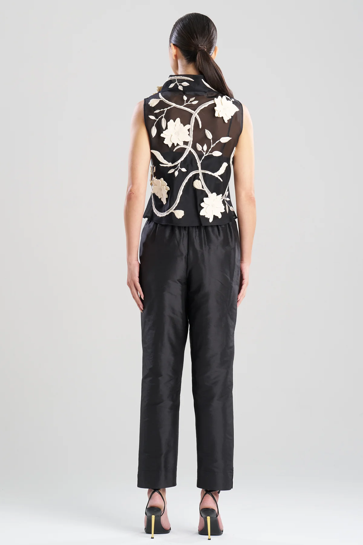 Couture Silk Organza Embellished Funnel Neck Top - Image 2