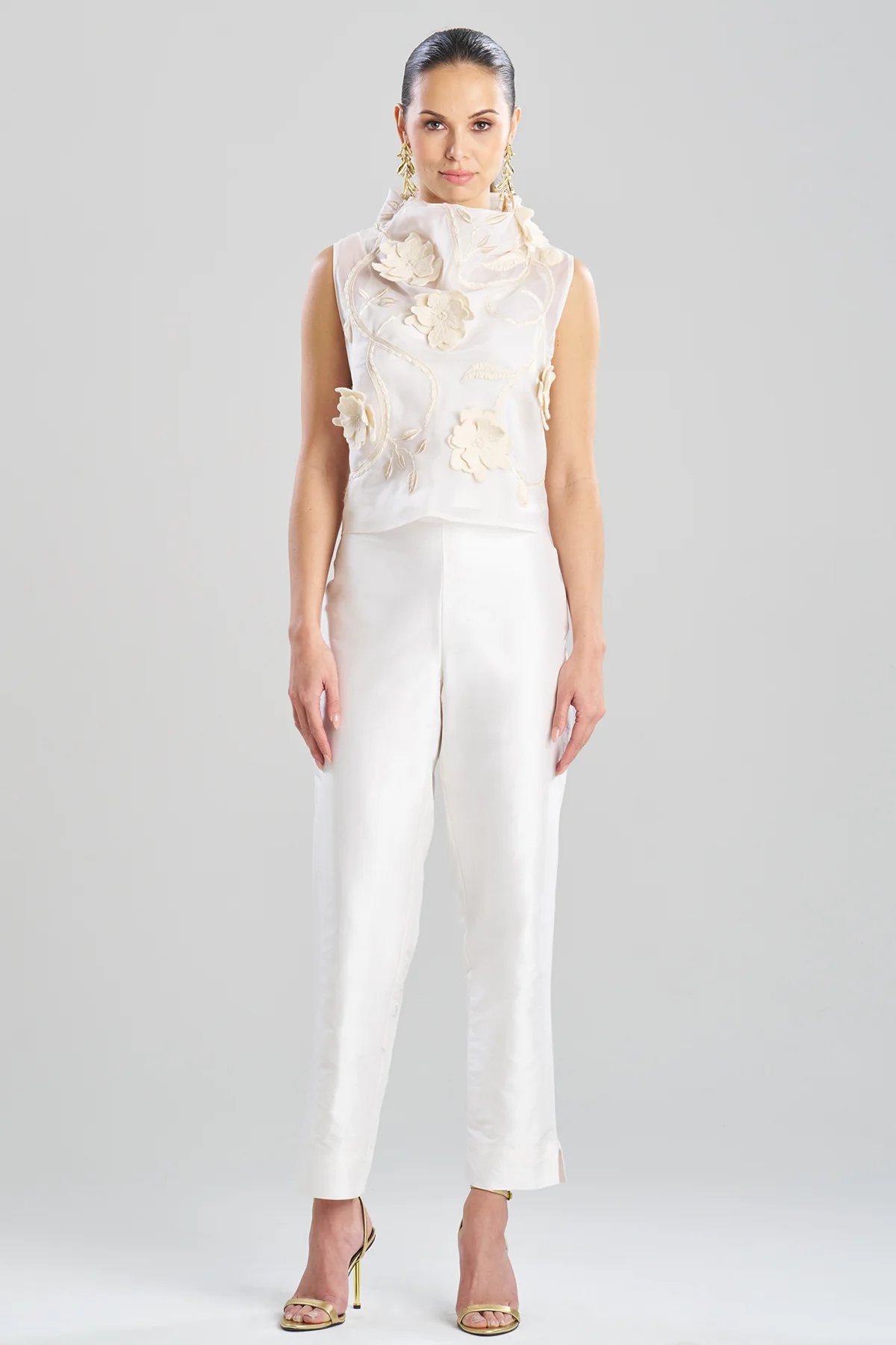 Couture Silk Organza Embellished Funnel Neck Top