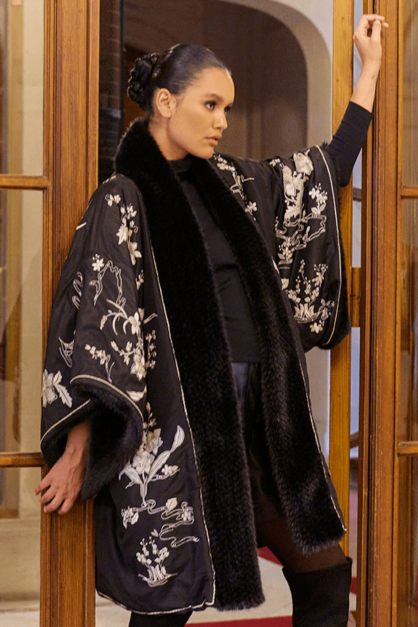 Couture Silk Taffeta Embroidered Reversible Coat - Image 4