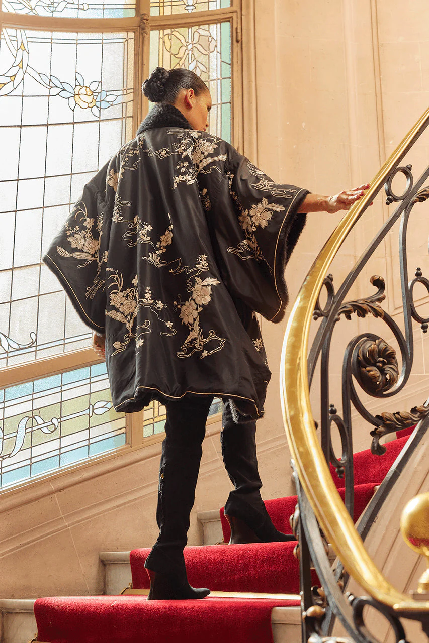Couture Silk Taffeta Embroidered Reversible Coat - Image 5