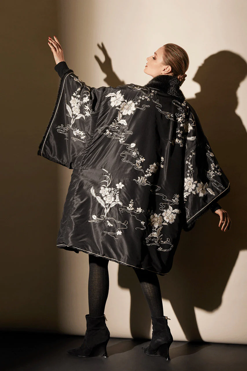 Couture Silk Taffeta Embroidered Reversible Coat - Image 8