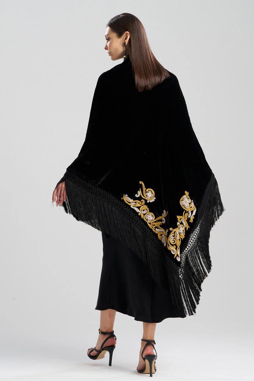Couture Velvet Embroidered Fringe Shawl - Image 2