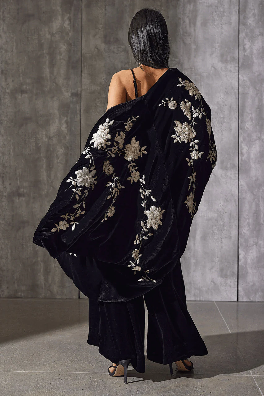 Couture Velvet Silk Embroidered Coat - Image 4