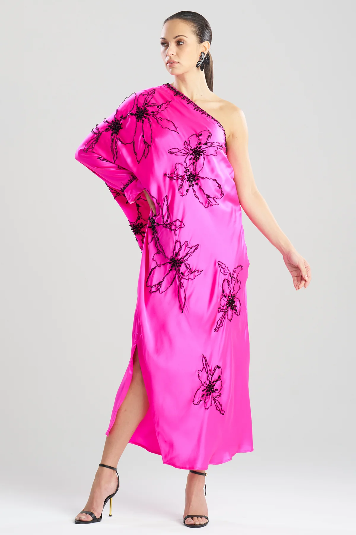 Couture Yumi One Shoulder Embroidered Silk Caftan - Image 2