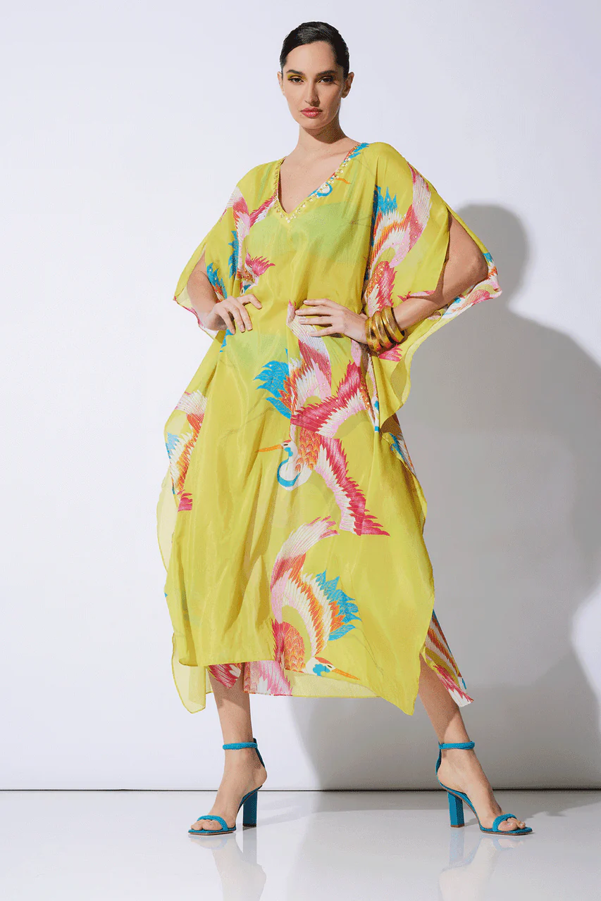 Crane Cotton Silk Sequined Sheer Caftan - Image 3