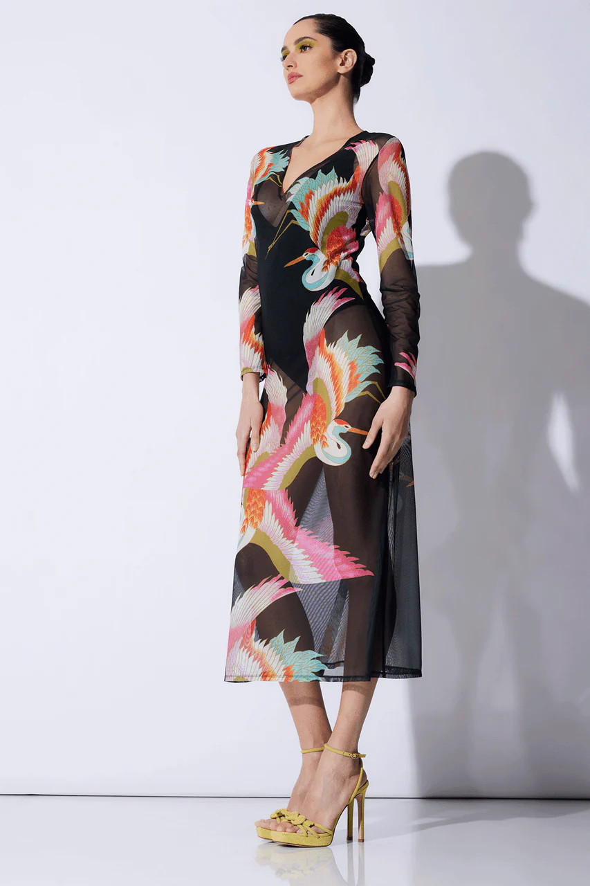 Crane Mesh Long Sleeve Sheer Dress - Image 5