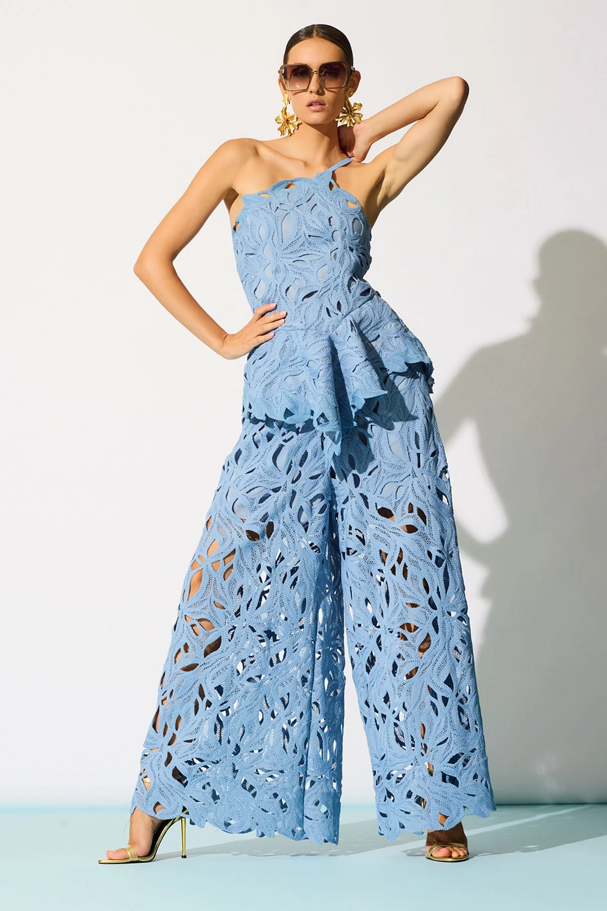 Cutout Leaf Lace Pull On Palazzo Pants - Image 4
