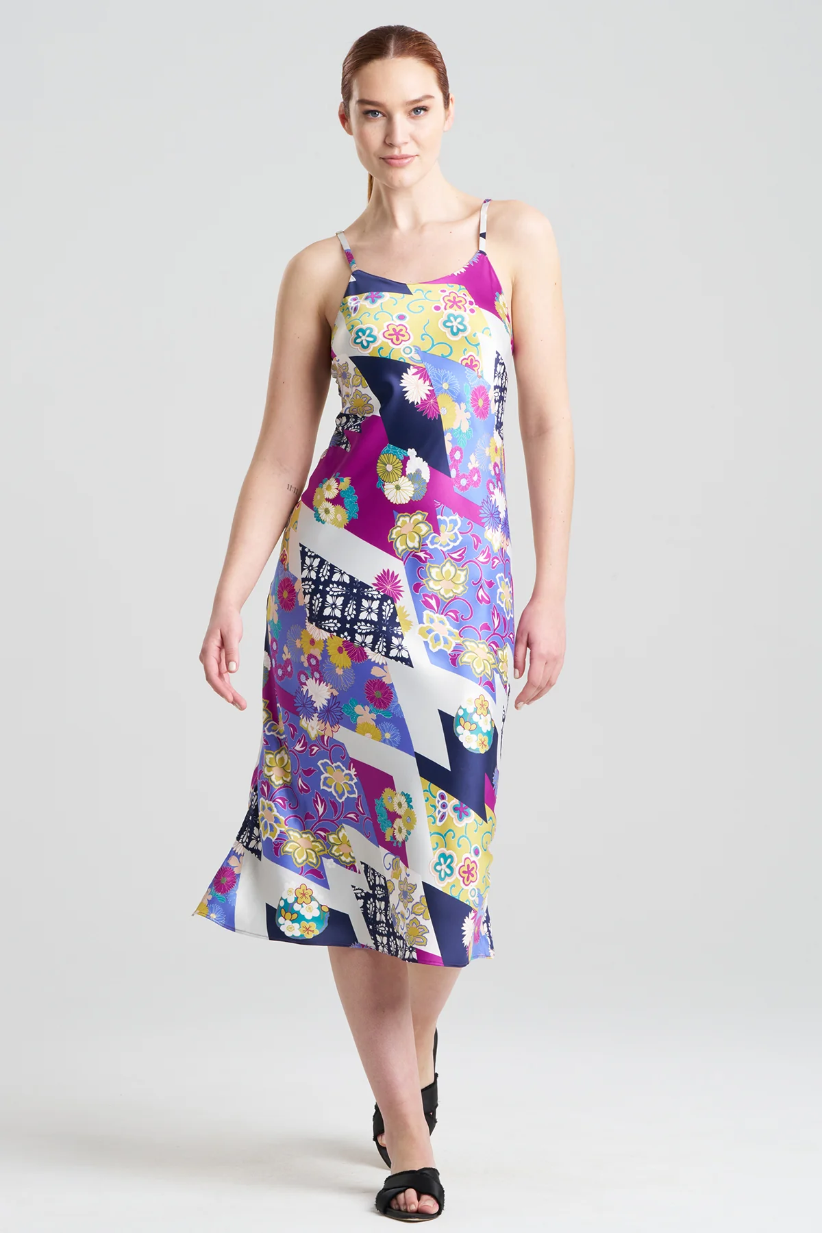 Deco Satin Scoop Neck Slip Dress