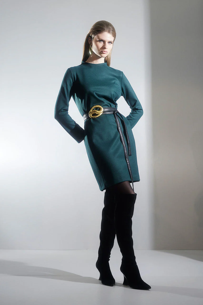 Double Jersey Mock Neck Sheath Dress - Image 4