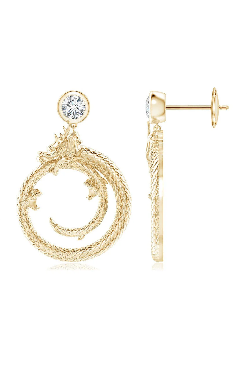 Dragon 14k Yellow Gold Ear Danglers With Diamond - Image 2